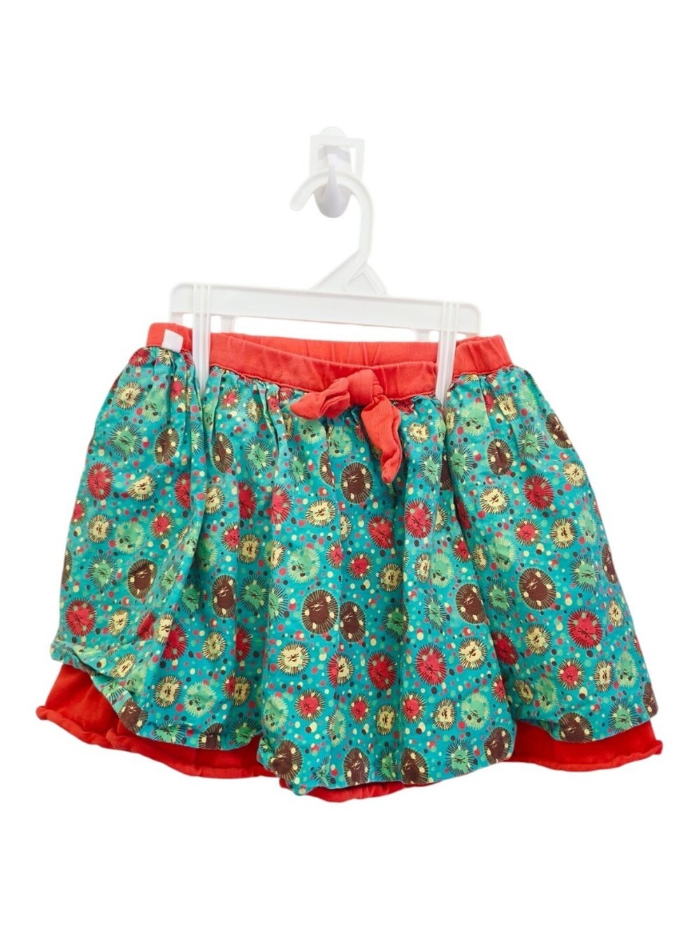 American Girl WellieWishers Girls Hedgehog Print Layered Skirt Size 5 Teal Red
